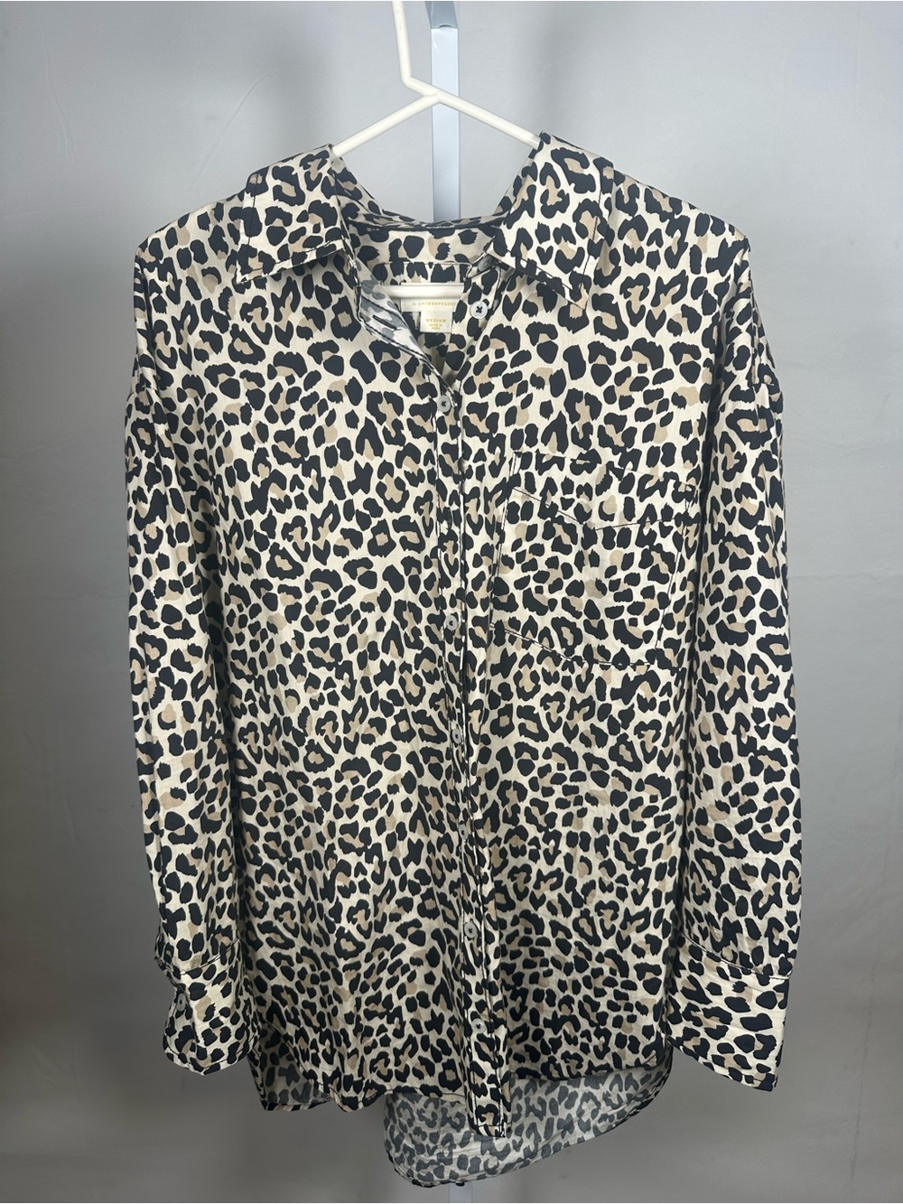 Anthropologie Black and Beige Leopard Print Button-Down Shirt